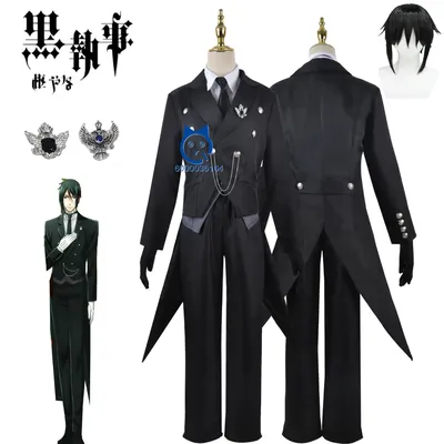 Sebastian Michaelis Cosplay Kostüm Anime Schwarz Komplettes Set Smoking Kleidung für Männer Frauen Erwachsene Halloween Party Rollenspiel Uniform Image