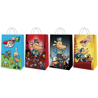 12/24pcs Dog Man Birthday Party Gift Bag Kids Anime Decorats Boys Girls Candy Loot Favors Bags Handle Baby Shower Decor Supplies