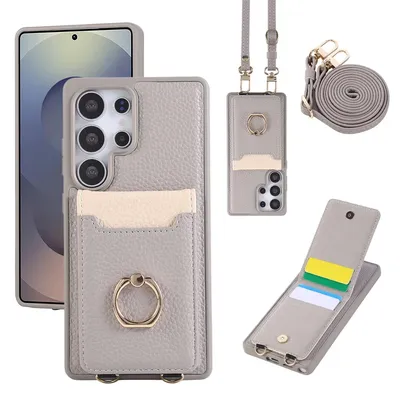 Crossbody Strap Lanyard Card Slots Ring Holder Kickstand Wallet Phone Case For Samsung Galaxy S25 Edge S24 FE S23 Ultra S22 Plus
