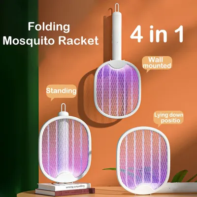 Foldable Electric Mosquito Swatter Handheld USB Rechargeable Insect Bug Zapper Trap With LED UV Light For Bedroom Bedside 3000V