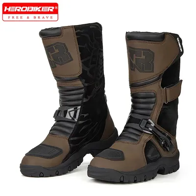 Motorcycle Boots Man Waterproof Motorcyclist Shoes Brown Leather Motocross Boots Anti-slip Motorcycle Accessories