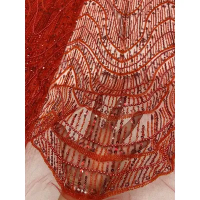 5 Yards Luxury African Heavy Beaded Lace Tulle Fabric 2024 French 3D Embroidered Applique Fabric For Sewing Material