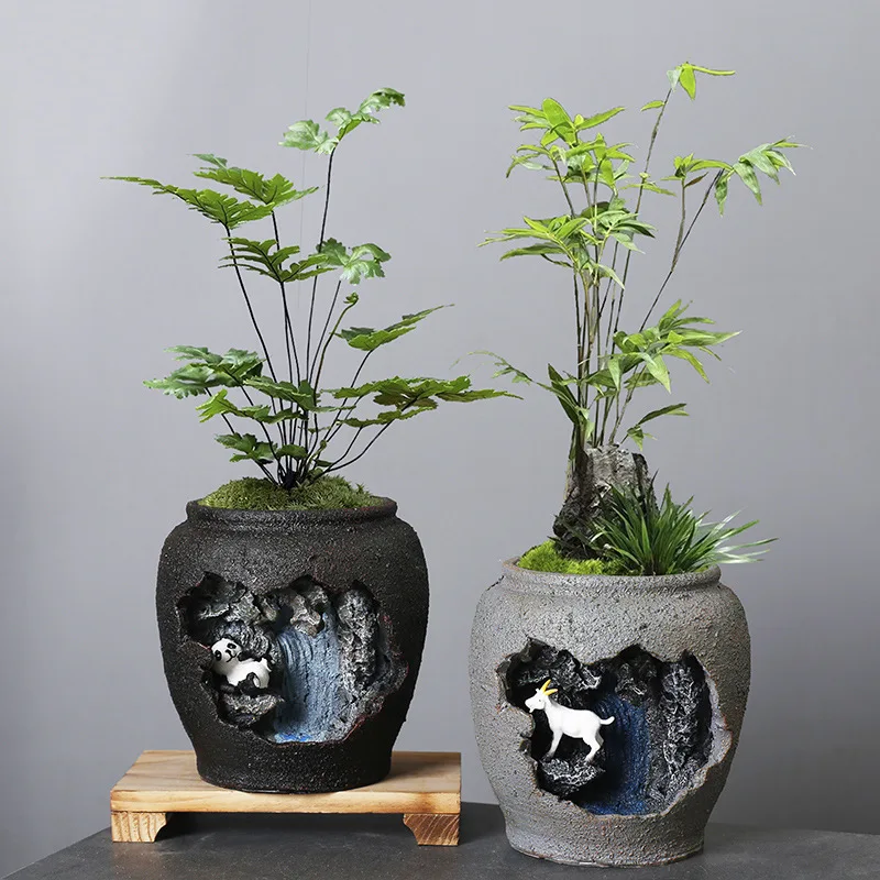 Retro Kreative Neue Chinesische Stil Sukkulenten Blumentopf Harz Landschaft Dekoration Desktop Indoor Balkon Topfpflanze