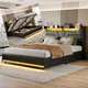 Lit double rembourré 160x200 cm, lit hydraulique avec espace de rangement et lumière LED, lit avec tête de lit et sommier à lattes, cadre de lit