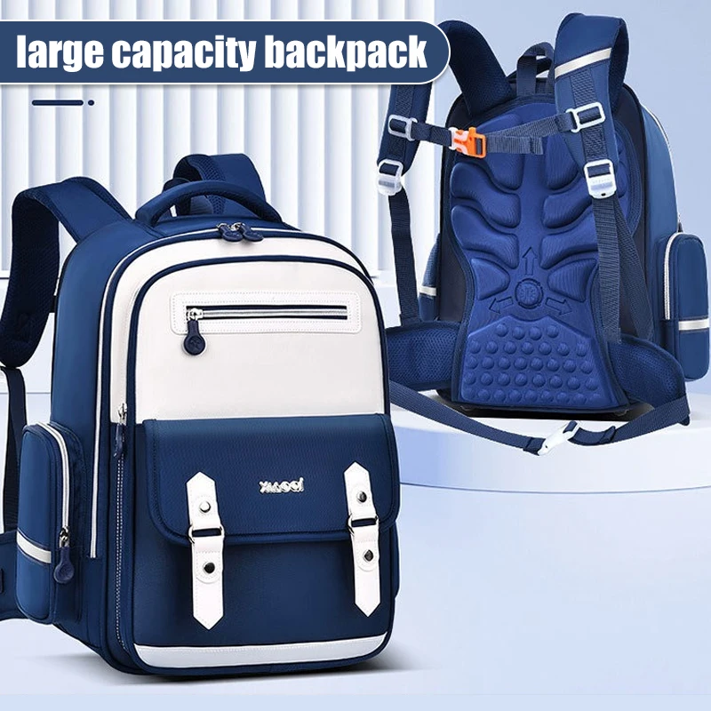Sac à Dos Ergonomique Bleu de Grande Capacité pour Enfant, Cartable d'École Primaire pour Adolescent Fille et Garçon
