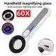 Lente d'ingrandimento ricaricabile portatile 60X con illuminazione ausiliaria a 4 LED + lente d'ingrandimento illuminata con lampada 4UV per lettura/riparazione