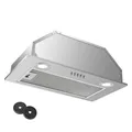 Cappa da cucina da 52 cm Cappa integrata in acciaio inox Scarico/ricircolo convertibile da 300 m3/h - Filtro a 3 velocità e carbone con illuminazione a LED