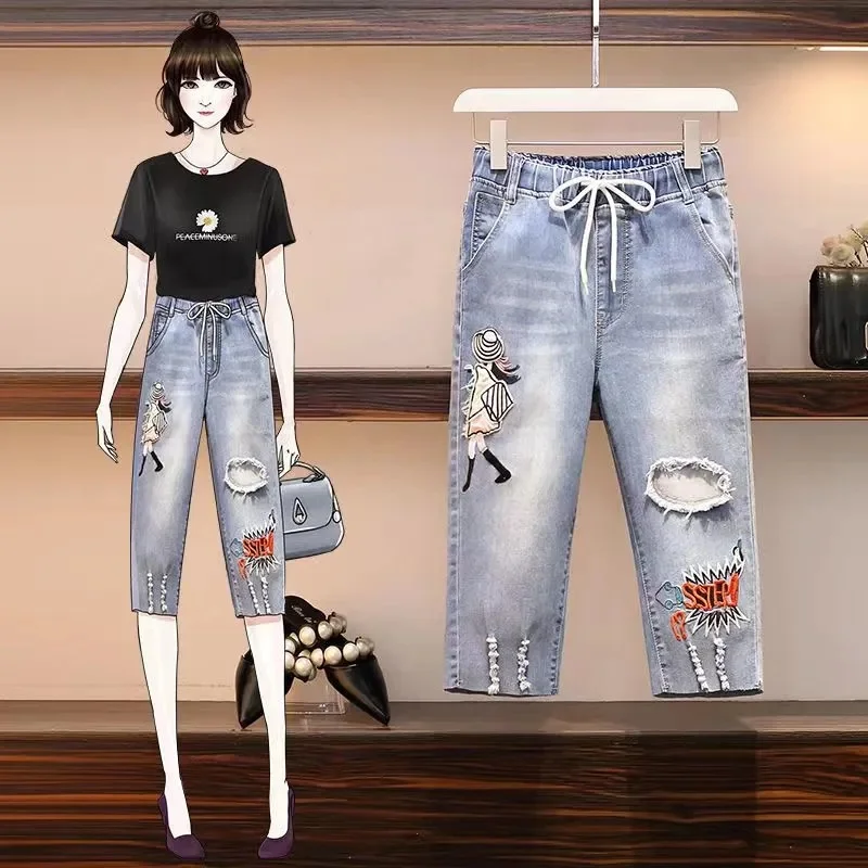 Jeans estivi 2023 Denim pantaloni al polpaccio donna nuovi pantaloni larghi Harem pantaloni Casual per ragazze pantaloni a vita alta All-Match Trend 4XL