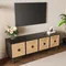 Meuble TV moderne 150x38x55 cm, bas en bois avec rangement, meuble pour salon ou chambre, couleur noir + bois