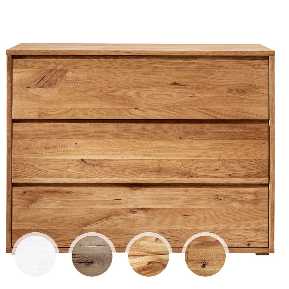 BlackWood »Dolce Vita« Wildeiche Massivholz Kommode I mit 3 Schubladen / Wildeiche weiss / Metallkufen Image