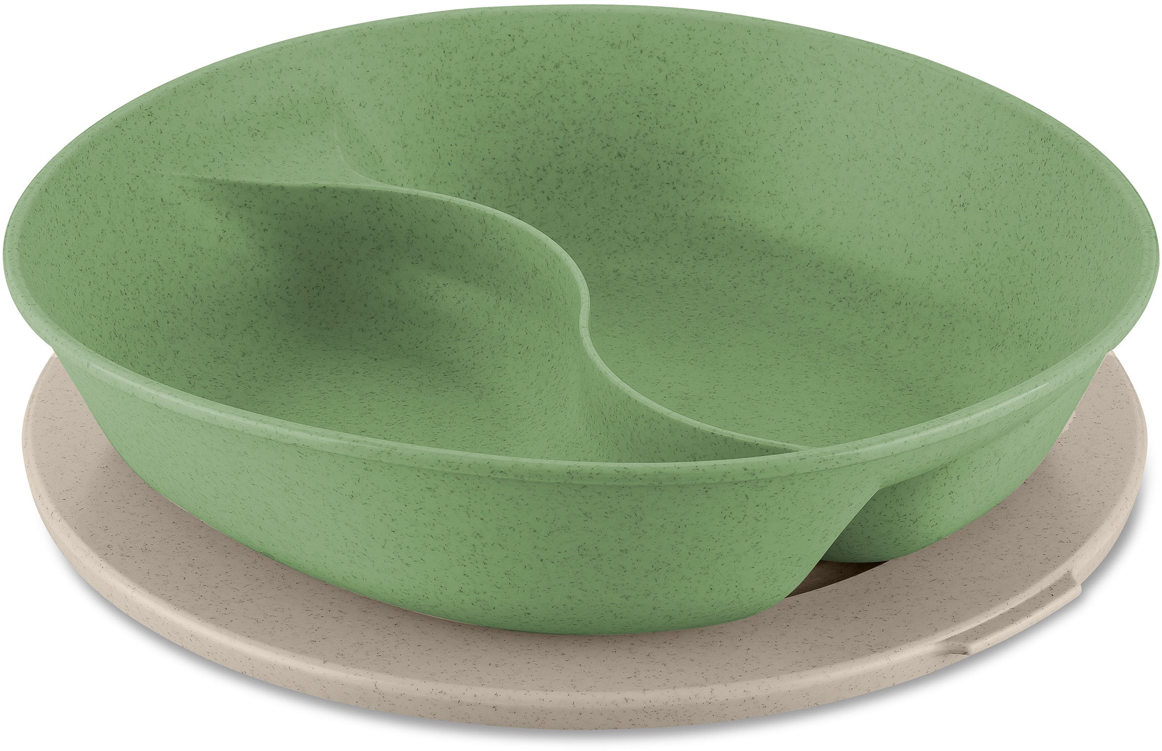 Kunststoffteller KOZIOL "CONNECT SEPAREE", grün (nature leaf grün), B:25cm H:6cm L:25,5cm, Kunststoff, Speiseteller, Menüteller mit Deckel 1,5l melaminfrei Image