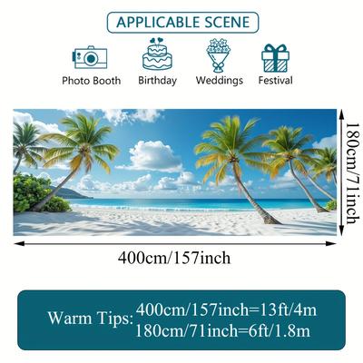 TEMU 2d Door Banner 1pc Vibrant Hawaii Tropical Beach Garage Door Banner - Large 2d Flat Print With Palm Trees & Ocean Scene, Fall Parties & A Festive Atmosphere, Polyester Material, Beach Theme Decor Image