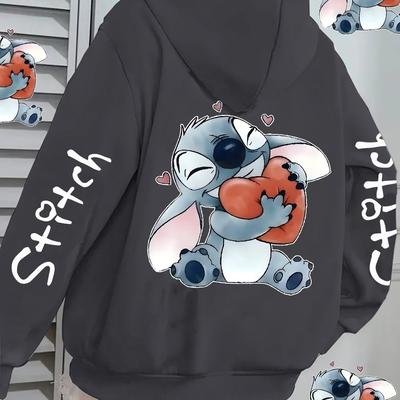 TEMU 1pc Luxury Winter Women's Fashion Hoodie, Casual Heart-hugging Stitch Print Pullover Sweatshirt, Y2k Gothic Street Style Zip-up Hooded Jacket For Women, Slightly Stretchy, Perfect Gift Image