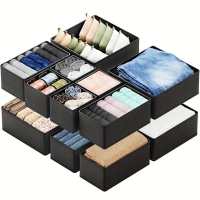 TEMU 12-pack Fabric Drawer Organizer Set, Ash Finish, Independent Dividers For Closet And Dresser Storage, Ideal For Clothes, Underwear, And Socks - Black Image