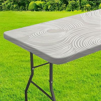 TEMU 1pc Stylish Elastic Rectangular Tablecloth With Wood Grain Design - Polyester, Multiple Sizes For Indoor & Outdoor Use, Dining Room, Kitchen, Patio, And Party Events Image