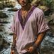 Per uomo Camicia di lino Camicia Estiva Camicia vintage Camicia a Maniche Corte Camicia etnica Patchwork Vacanza Streetwear Viola Manica Corta Scollo a V Estate Abbigliamento Etnico / religioso