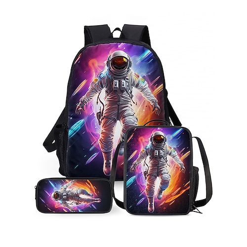 Set zaino da astronauta per bambini, composto da 3 pezzi a tema galassia, con borsa termica per il pranzo e astuccio, ideale per la scuola elementare, i viaggi e il ritorno a scuola.