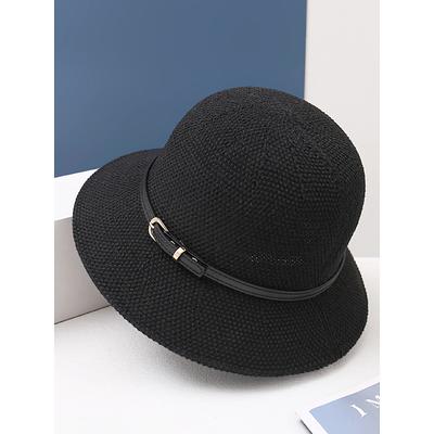 Women's Foldable Wide Brim Polyester Sun Hat with Buckle Detail - Packable Summer Beach Hat for Travel, Gardening and Outdoor Activities