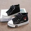 Mode Mädchen Turnschuhe Baby Kind Jungen Casual Schuhe Wohnungen Kleinkind Schuhe High-Top Kinder Skate Schuhe Atmungsaktive Leinwand Schuhe schwarz