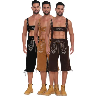 Deutsches Oktoberfest Lederhosen Kostüm Kurzarm Hosenträger Strampler Hemd Hut Bayerisches Bier Image