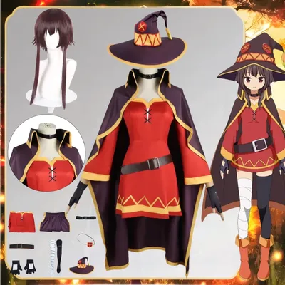 Megumin cosplay anime gottes segen megumin cos kostüm für frauen mädchen schnitt hut hexen rock Image