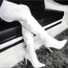 Spitze Zehen Nieten Oberschenkel Hohe Stiefel Stiletto Heels Punk Cool Girl Nieten Über Das Knie Stiefel Herbst Party Sexy Damen Schuhe