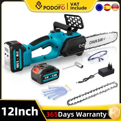Electric Chainsaw Cordless 18V Battery Power Chain Saw 12" Mini Chainsaw Cordless Battery Chainsaw 1100W with 2Pcs 5.5Ah Battery