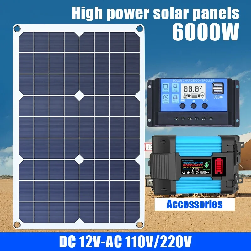 Hochleistungs-Solarwechselrichter mit 6000 W/600 W, 12 V–220 V – Solarenergiesystem zum Aufladen von Notfällen und mobilen Geräten im Haushalt Image