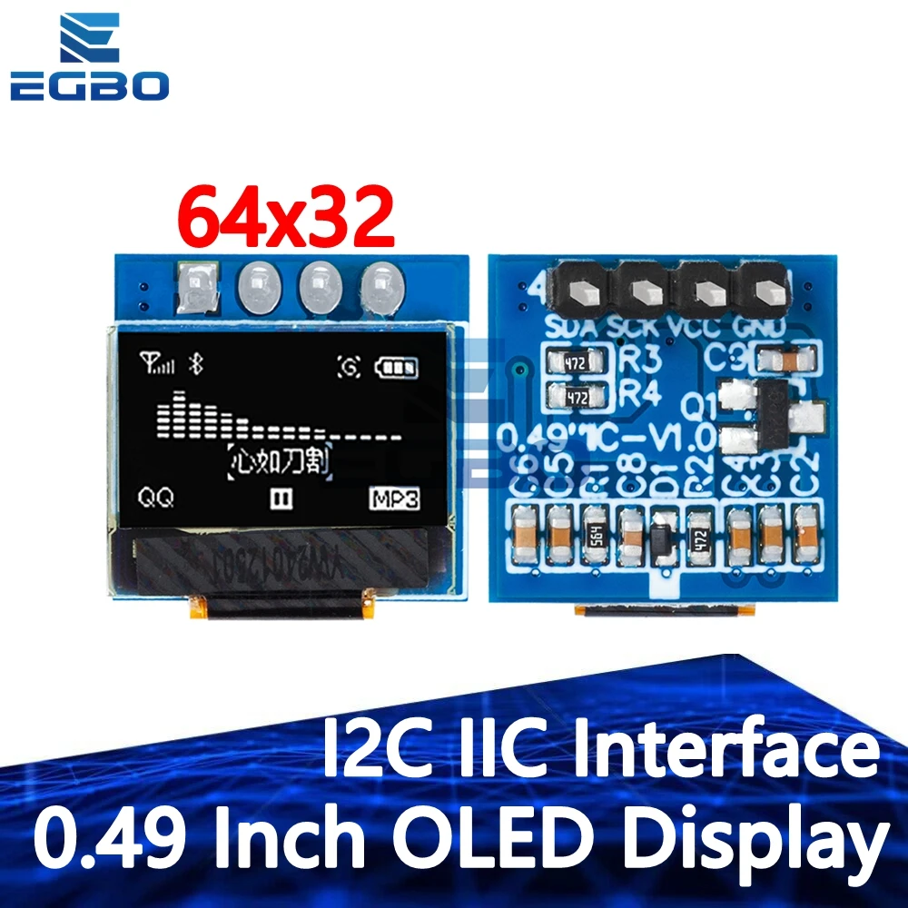 0,49-Zoll-OLED-Anzeigemodul – ideal für Arduino, AVR und STM32. Auflösung 64 x 32, I2C/IIC-Schnittstelle mit SSD1306-Treiber Image