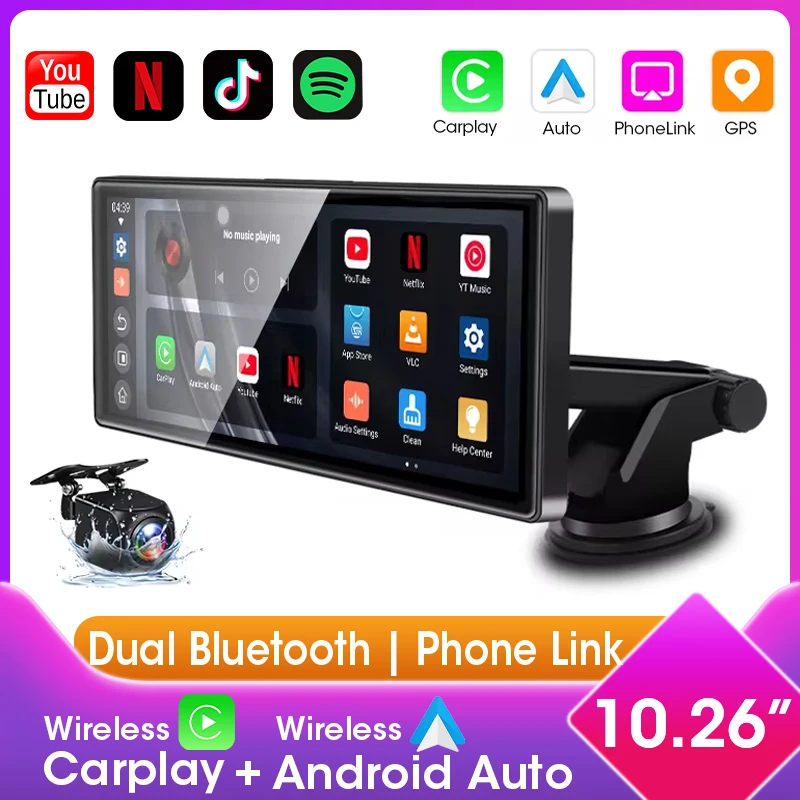 Neues Android-Autoradio, kabelloses CarPlay Android Auto TouchScreen Navigation Multimedia Bluetooth Stereo, unterstützt Youtube Netflix Image