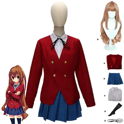 Anime Tiger Drachen Toradora Aisaka Taiga Cosplay Kostüm Japan Südkorea Rot Jk Uniform Perücke Schuhe Frau Sexy Kawaii Party Anzug Image