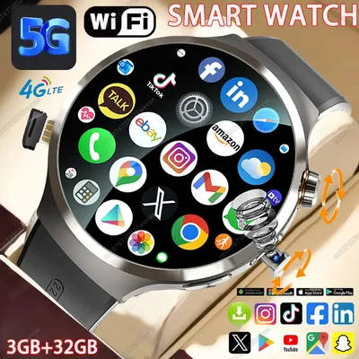 Neue 5G/4G NFC Smartwatch 1,95" AMOLED-Bildschirm 500 W 210 ° Kamera GPS WIFI drehen Google APPS Download Android IOS Smartwatch 2025