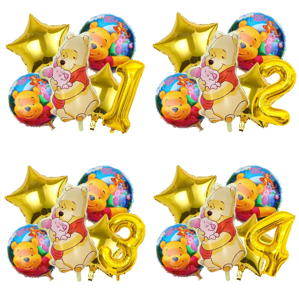 Cartoon Winnie Bär Thema Gold Nummer 1-9 Folie Ballon Set Kinder Geburtstag Party Dekoration Baby Dusche Liefert Geschenke Image