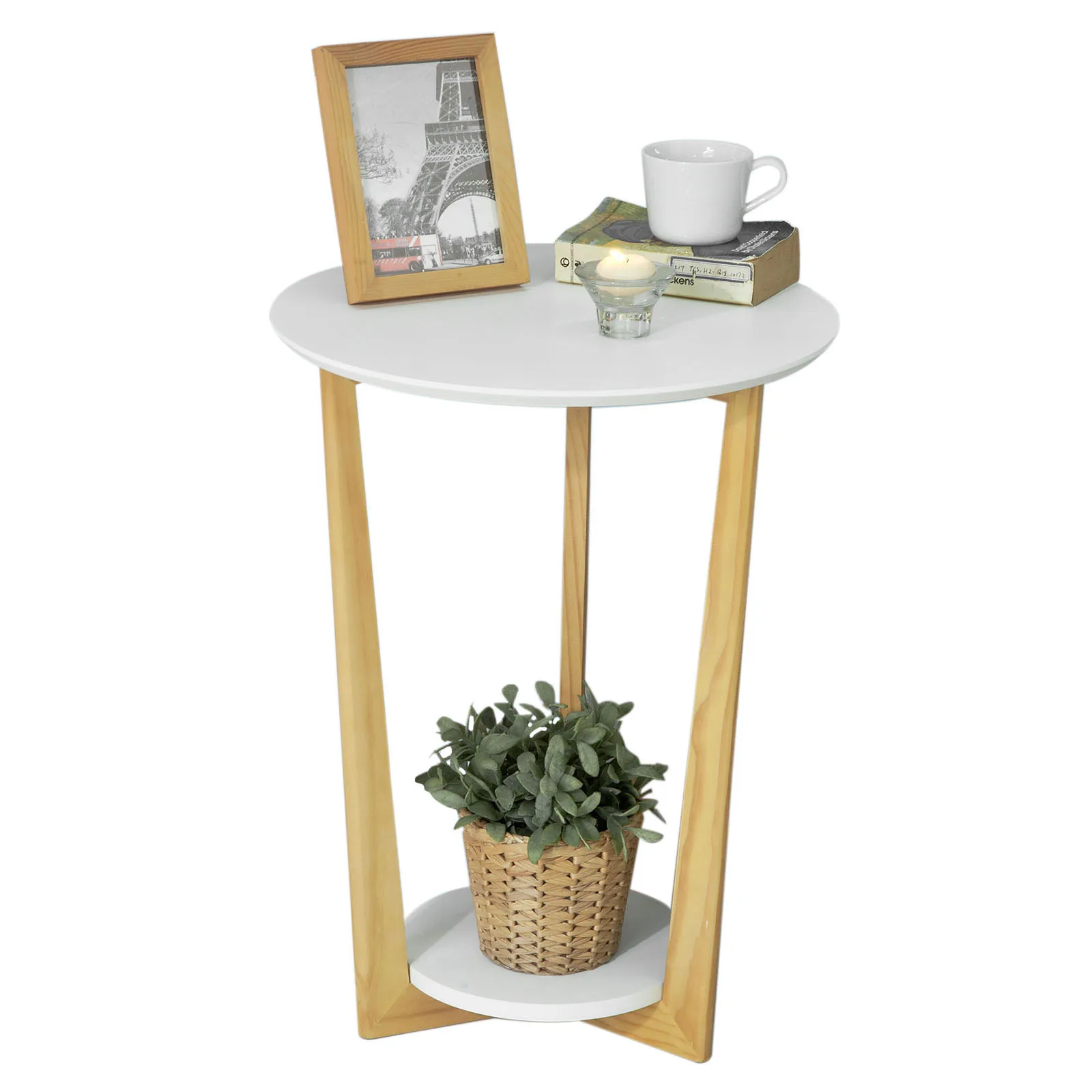 SoBuy FBT52-WN Beistelltisch mit 2 Ablagen Couchtisch Kaffeetisch Balkontisch weiß-Natur, BHT ca: 45x60x45cm