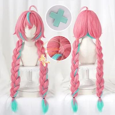 Varesa Cosplay-Perücke, 80 cm, rosa Picket, grün, dick, Twist-Zopf, Anime-Cosplay-Perücke, Image
