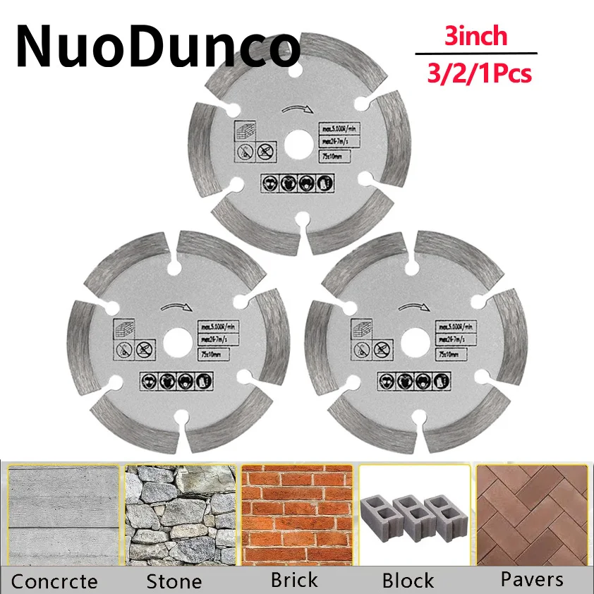 1/2/3 Stück Diamant-Trennscheibe, 7,6 cm, Stein-Trennscheibe für Winkelschleifer, Beton, Keramik, Ziegel, Marmor, Schneidsägeblatt Image