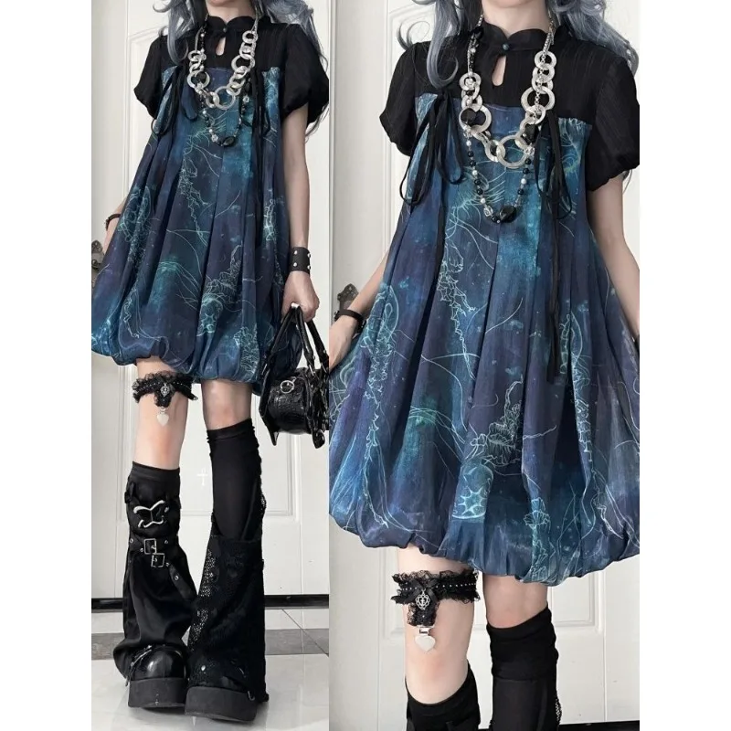 Japanisches Kawaii Minikleid Damen Casual Y2k Abend Party Kleidung Outwear Bedruckt 2000er Jahre American Vintage Kleid Koreanische Mode Image