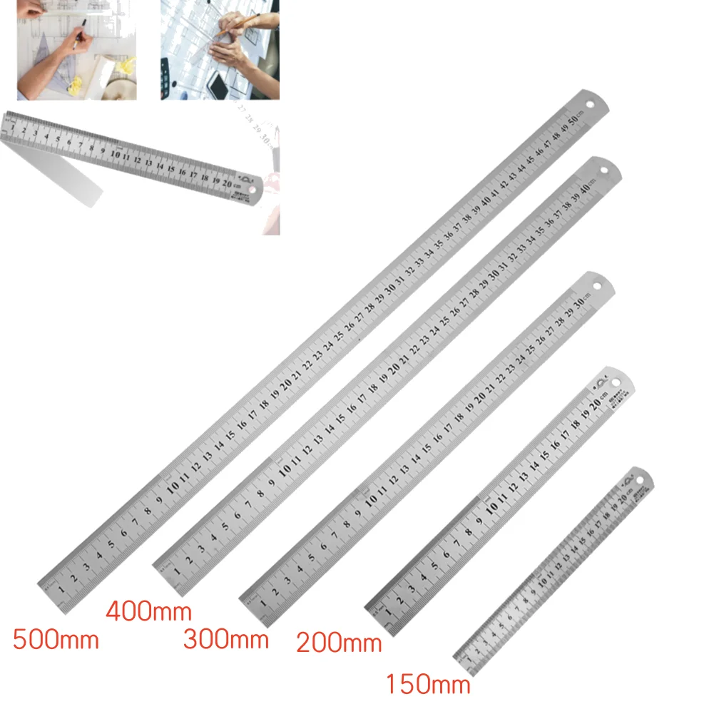 15–50 cm gerades Lineal aus Edelstahl und Metall, präzises doppelseitiges Präzisionsmesswerkzeug, Maßstab, metrisches Lineal, Zubehör Image
