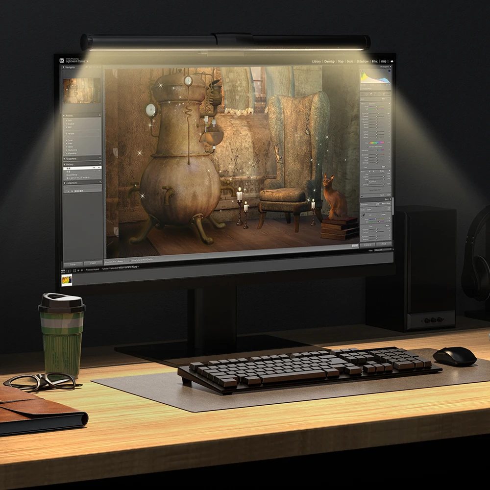 BW-CML2 Luftmonitor-Lichtleiste, 300–1000 Lux, Augenschutz, Touch-Steuerung, USB-Bildschirm, hängende Lichtleiste für Computergeräte