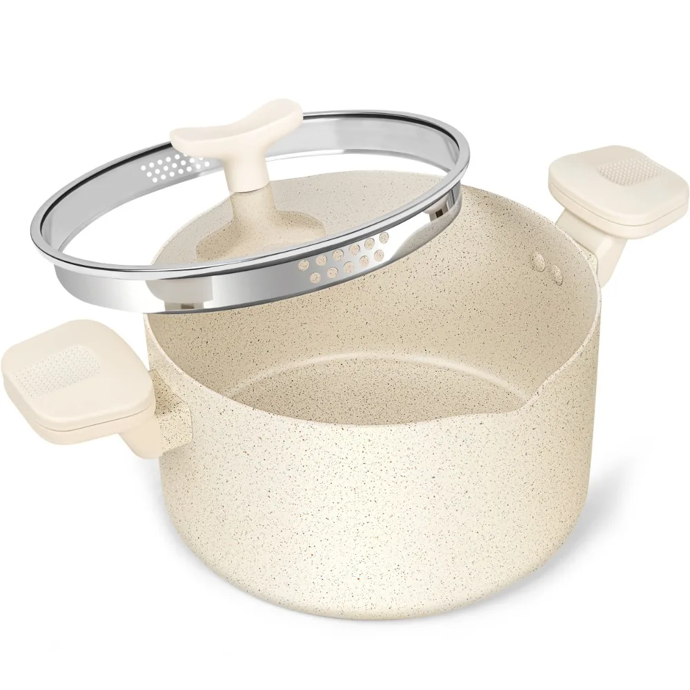 MICHELANGELO 6QT Granitbeschichteter Antihaft-Suppentopf mit Deckel, Nudeltopf mit Drehung und Verriegelungsgriffen, Mehrzwecktopf, Kochgeschirr Image