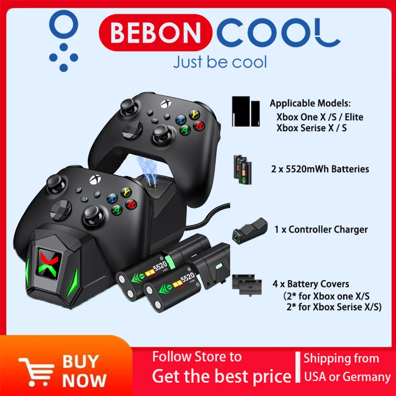 Beboncool 2x5520 mwh Akku für Xbox One Controller Ladestation für Xbox Serie X/S/Xbox One S/X Gamepads Image