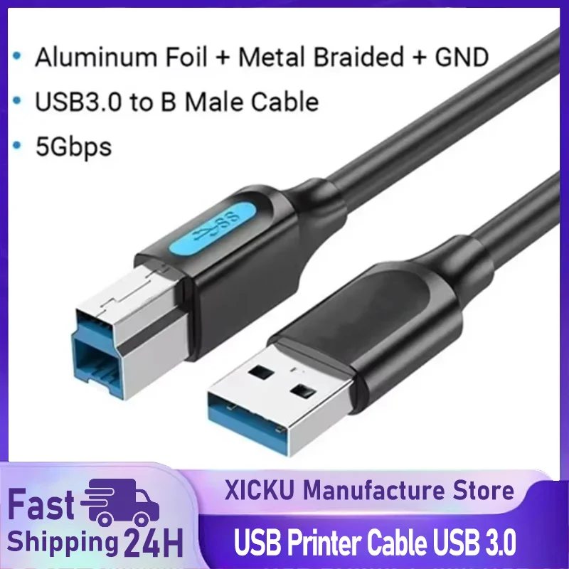 Neues XIKCU USB-Druckerkabel USB 3.0 Typ A Stecker auf B Stecker für Canon Epson HP ZJiang Etikettendrucker DAC USB-Drucker 0,5 m-3 m Image