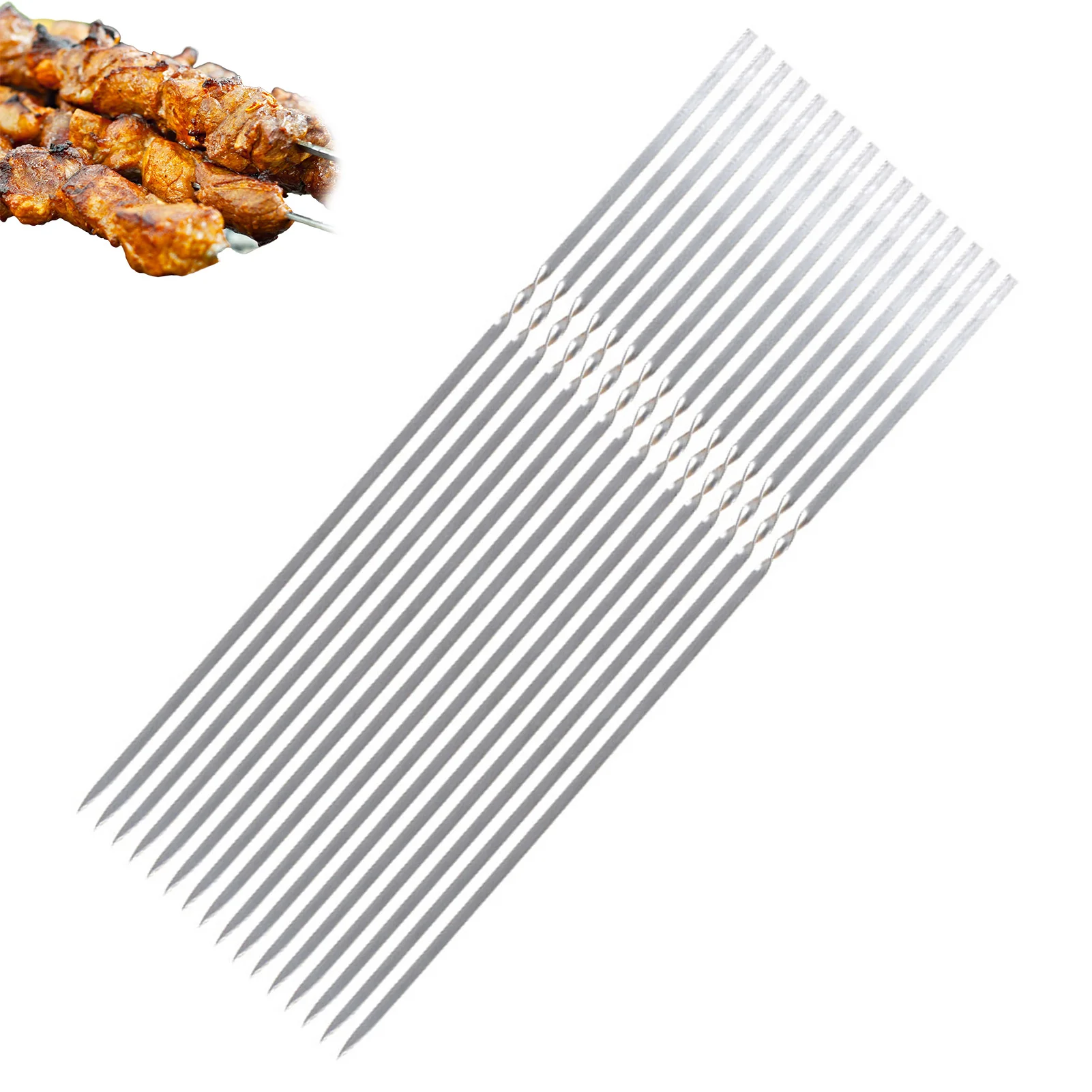 10 Stück wiederverwendbare Grillspieße aus Edelstahl, tragbare Grill-Kabob-Spieße, geeignet für Familienpartys, Shish-Kabob Image