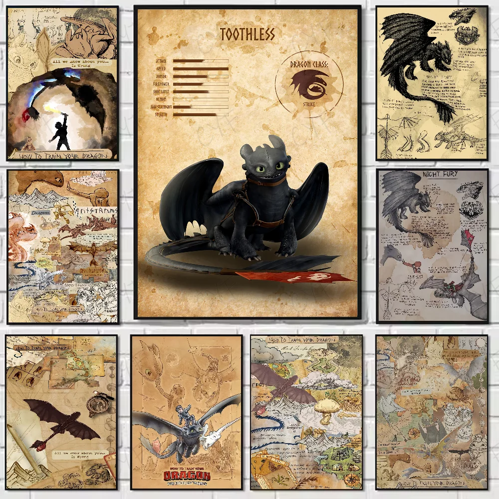 H-How To T-Train Your D-Dragon Poster, wasserfeste Wandkunst, hochwertiger Druck, Filmposter für Wohnzimmer, Schlafzimmer, Retro-Raumdekoration Image