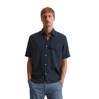 Kurzarmhemd MARC O'POLO "aus softem Lyocell", Herren, Gr. L, Normalgrößen, blau (schwarz navy), Obermaterial: 100% Lyocell, unifarben, casual, regular fit normal, Kurzarm normaler Saum, Hemden Image