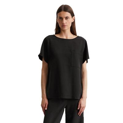 Kurzarmbluse MARC O'POLO "aus TENCEL™ Lyocell", Damen, Gr. 46, schwarz, Obermaterial: 100% Lyocell, unifarben, elegant, regular fit normal, Rundhals, Kurzarm, Blusen Image