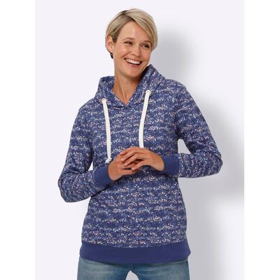 Sweatshirt CLASSIC BASICS, Damen, Gr. 48, blau (marine, hellgrau, bedruckt), 100% Baumwolle, meliert, gemustert, mehrfarbig, Langarm, Sweatshirts Image