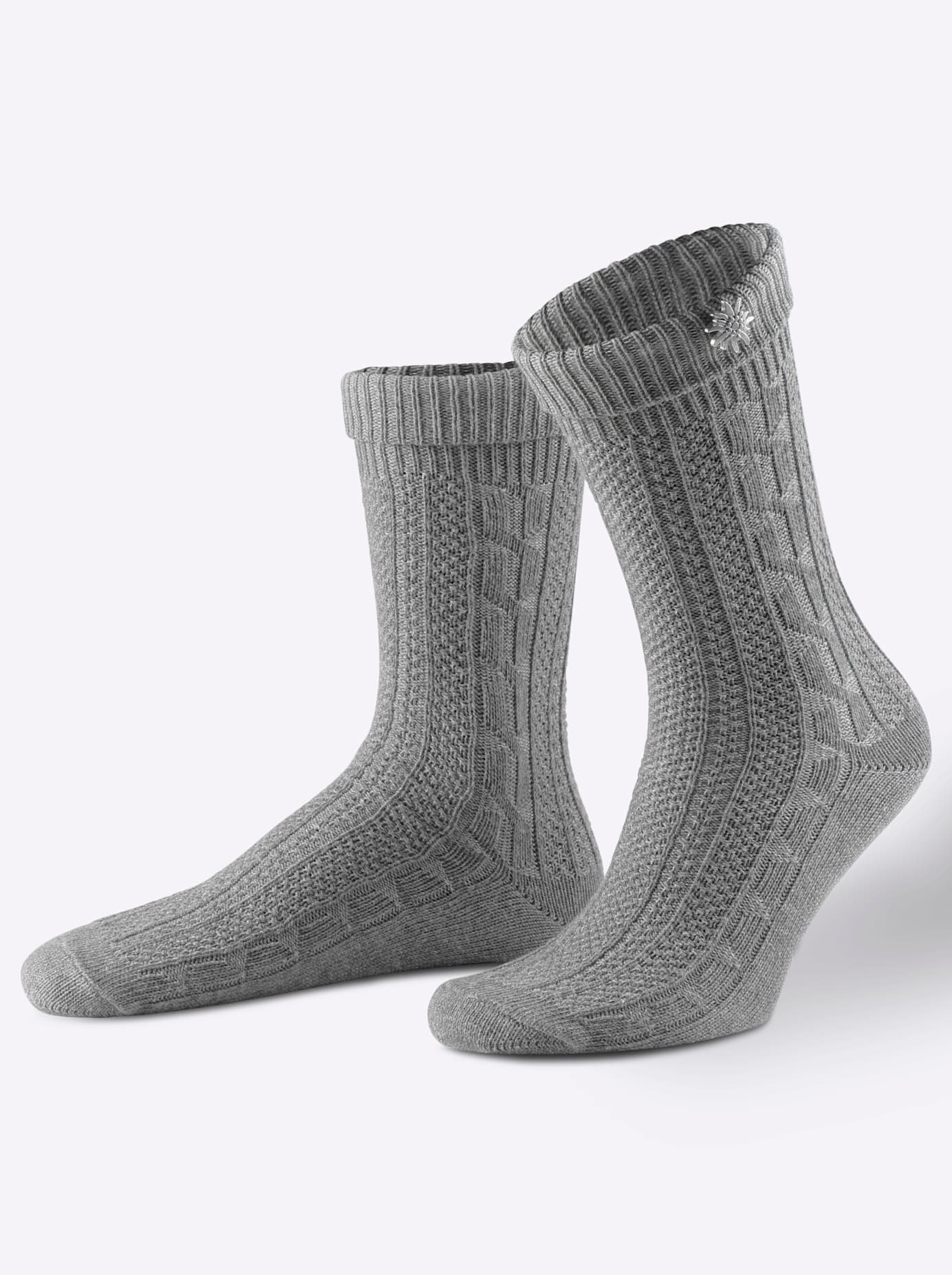 Trachtensocken, Damen, Gr. 3, grau (grau, meliert), 80% Baumwolle, 18% Polyester, 2% Elasthan, Socken Image