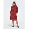 Blusenkleid ONLY CARMAKOMA "CARHARMONY LIFE 3/4 BLK DRESS AOP BS", Damen, Gr. 54, N-Gr, poppy rot aop:upscaled leo, Web, Obermaterial: 100% Viskose, bedruckt, modisch, Rundhals, 3/4-Ärmel, Kleider