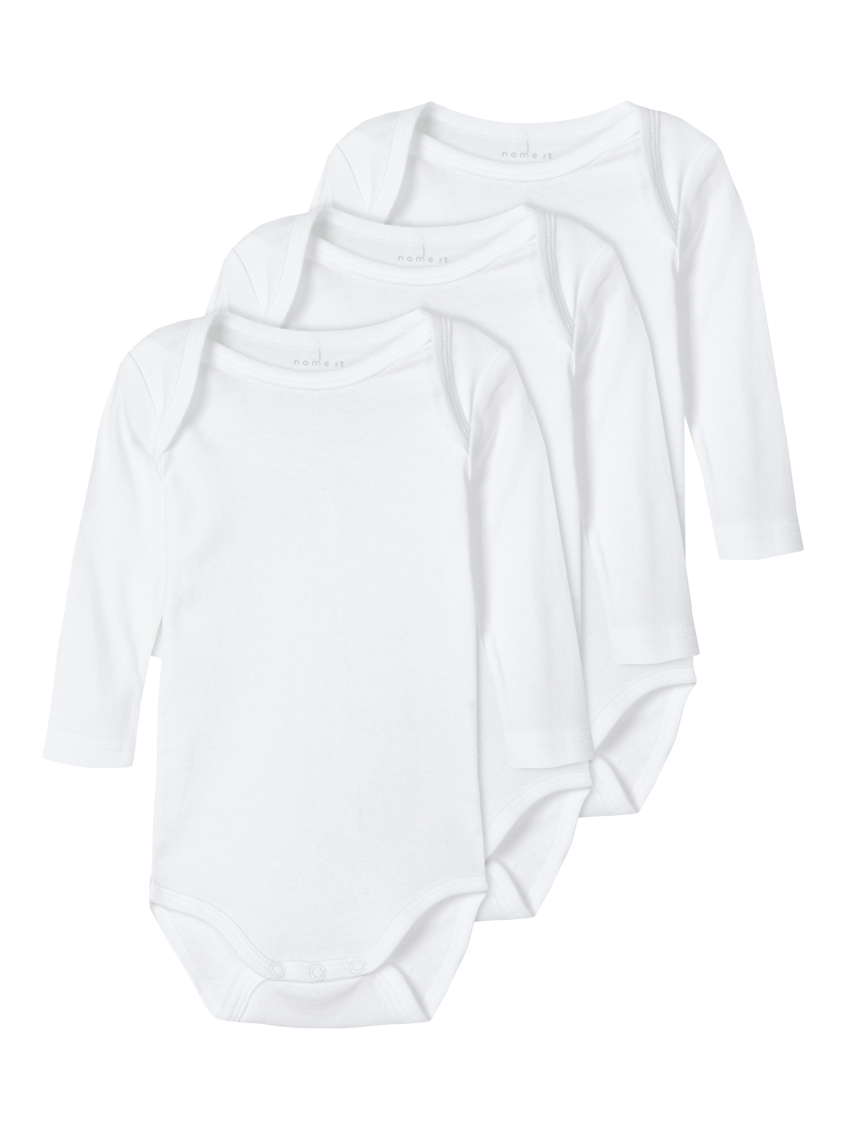 Body NAME IT "NBNBODY 3P LS SOLID NOOS", Baby, Gr. 92, N-Gr, weiß (hellweiß), Sweatware, Obermaterial: 100% Baumwolle, unifarben, regular fit, Rundhals, Bodys Image